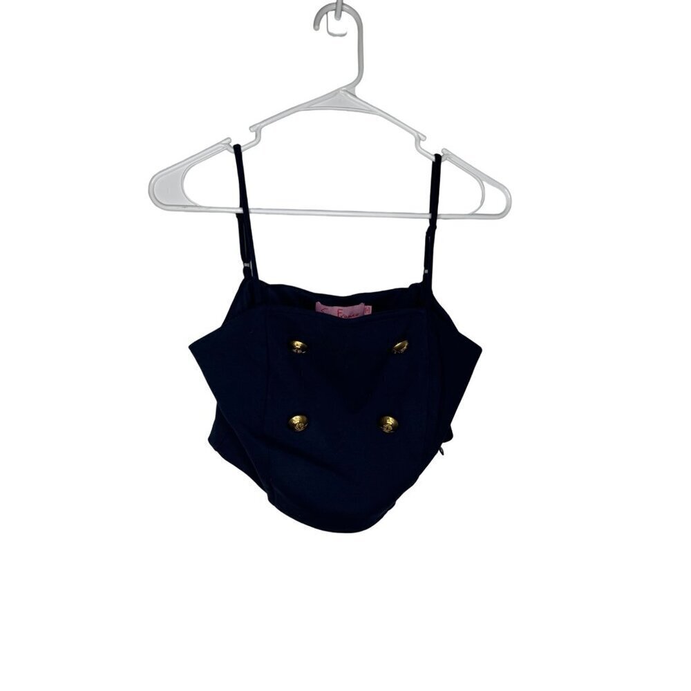 Eva Franco Navy Blue Top with Gold Buttons